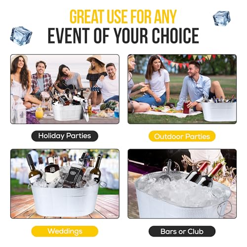 18” Stainless Steel Beverage Tub - 5 Gallon - Gold Handles & Shovel Included - Holds 30 Bottles & Stays Cold for Hours - U...