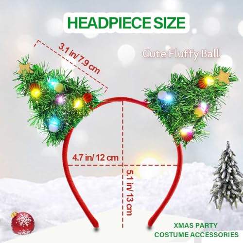 Aiosy Light Up Christmas Tree Headband Green Tinsel Head bands Led Cat Ears Headpiece Glitter Star Xmas Party Hair Accesso...