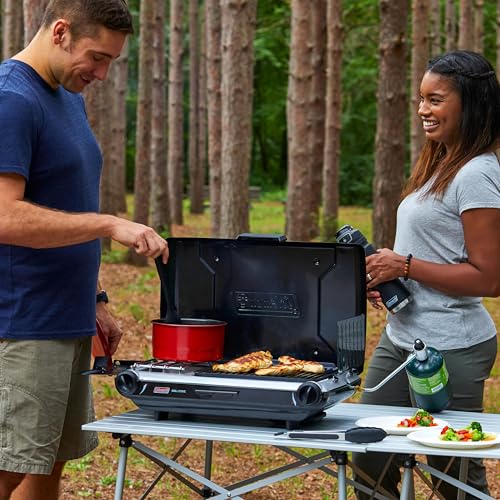 Coleman Tabletop 2-in-1 Camping Grill/Stove, 2-Burner Propane Grill & Stove with Adjustable Burners & 20,000 BTUs of Powe...