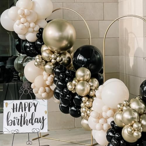 White Sand Black Balloons Set,12Inch Black Cream White Balloons for Wedding Bridal Shower Bachelorette Anniversary Birthda...