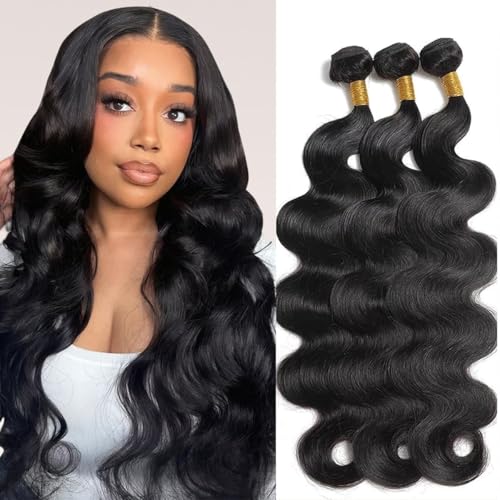 12A Body Wave Bundles Human Hair 22 24 26 inch Brazilian Virgin Human Hair Bundles 100% Unprocessed Human Hair Body Wave Weft Extensions Quick Weave Natural Black