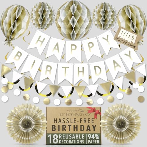 Premium Reusable Birthday Decorations - Multi-occasion Happy Birthday Banner also spells Party Day + more, Fast Assembly w...