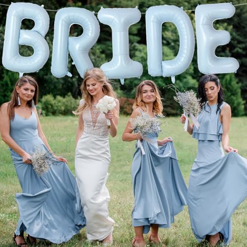 40 Inch Baby Blue BRIDE Balloons, Large Light Pastel Bride Foil Helium Balloon Banner for Bachelorette Something Blue Befo...