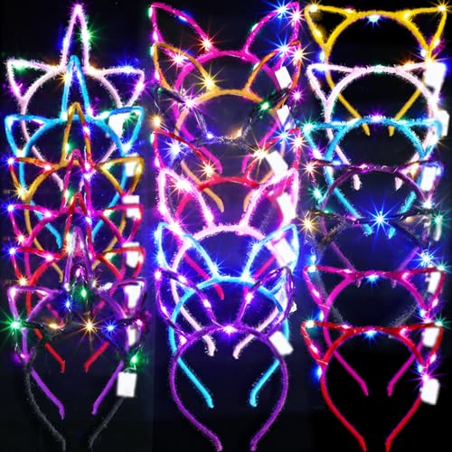 Giegxin 42 Pcs Glow in The Dark Headband Set, 14 Unicorn Style Light up Headband 14 Cute Cat Ear Luminous 14 Rabbit Bunny ...
