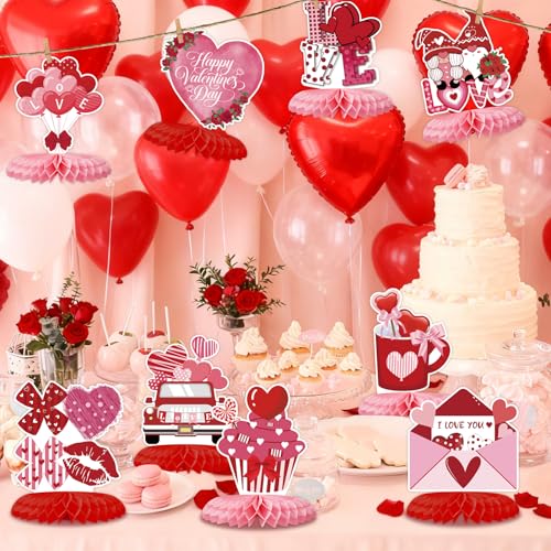 ZCPTZ 12Pcs Valentine‘s Day Honeycomb Centerpieces Pink Red Valentine Table Centerpiece Decorations for Valentine Party Su...
