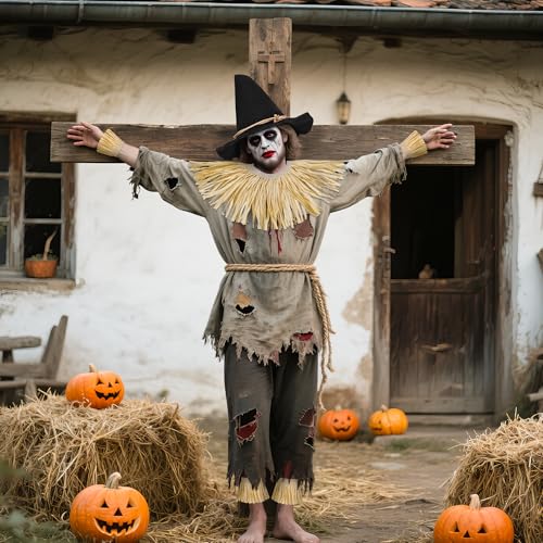 Horolam 7PCS Scarecrow Costume Accessories, Wizard Scarecrow Costume with Hat for Adult Women Men for Holloween Cosplay Dr...
