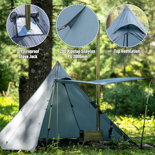 POMOLY Tipi Tent Camping Hot Tent, Hussar 20 Ultralight Solo Teepee with Stove Jack for 1P Hiking, Backpacking