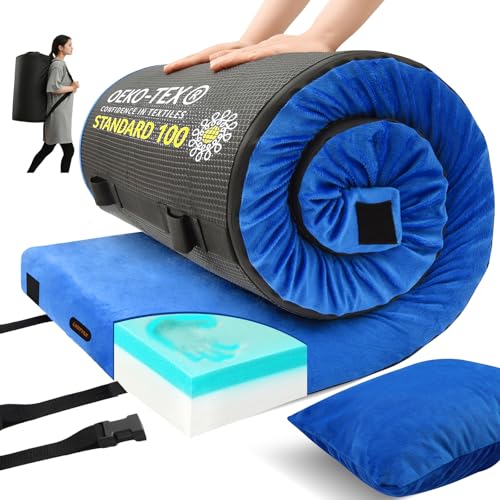 Memory Foam Camping Mattress pad, Comfortable Thick Floor Sleeping Mat for Adults with Waterproof and Non-Slip Bottom, Por...
