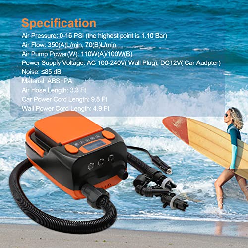 Rechargeable Sup Air Pump Electric Portable, 16PSI 12V with Battery, Stand Up Paddle Board Electric Pump Inflator/Deflato...