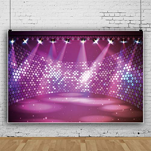 Leyiyi 10x7ft Free Stage Concert Backdrop Dace Music Show Entertainment Discoparty Club Purple Spotlight Lights Background...