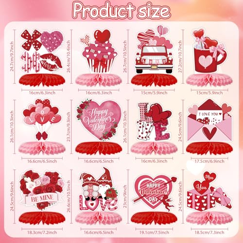 ZCPTZ 12Pcs Valentine‘s Day Honeycomb Centerpieces Pink Red Valentine Table Centerpiece Decorations for Valentine Party Su...