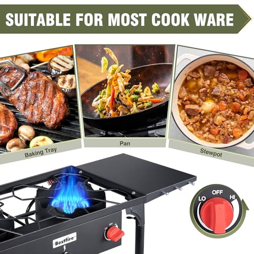 Bestfire 2 Burner Propane Camping Stove with Auto Ignition, 150,000 BTU High Power Outdoor Cooker, Portable Gas Stove with...