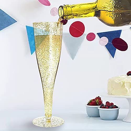 MR.FOAM Disposable Gold Glitter Champagne Flutes, 6PC Plastic Glasses for Parties, Toasting, Mimosa, Wedding and Shower Su...
