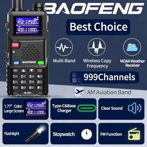 Baofeng Radio Ham Radio Handheld AR-5RM 10W Long Range Rechargeable Tactical NOAA Weather Two Way Radio Walkie Talkie for Adults with Programming Cable,USB-C Charging for Survival Gear Hunting,2 Pack
