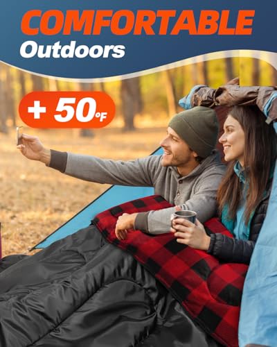 MEREZA Flannel Double Sleeping Bag for Adults Cold Weather, XL Queen Size Sleeping Bag for All Season 2 Person Big and Tal...