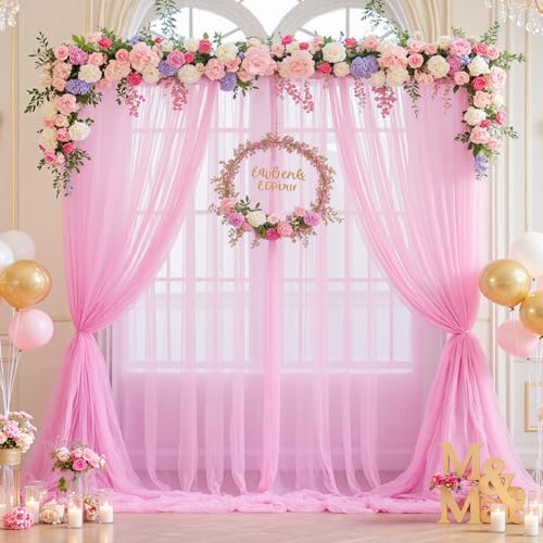 Pink Tulle Backdrop Curtain for Parties Girls Baby Shower 10ft X 8ft Light Pink Sheer Backdrop Curtains for Birthday Party...