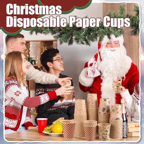 Qinyoung 120 Pcs Christmas Disposable Cups 8 oz Xmas Holiday Coffee Tea Paper Cups for Cold Beverage Hot Cocoa Chocolate D...