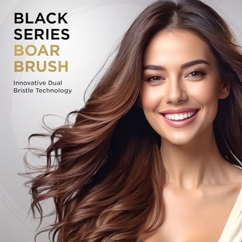 COCCO Black Series Ceramic Boar Brush S6, Hair Styling Brush with Dual Bristle Technology, Ceramic-Coated Barrel, Ergonomic Design
