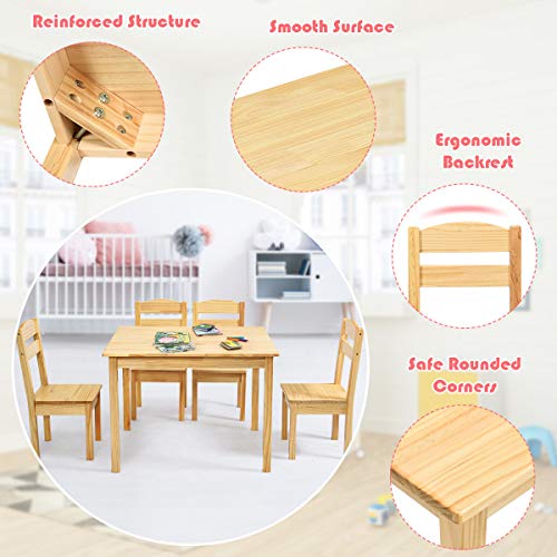Costzon Kids Table and Chair Set, 5 Piece Wood Activity Table & Chairs for Children Arts, Crafts, Homework, Snack Time, Pr...