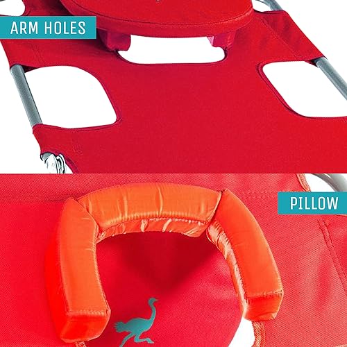 Ostrich Beach Lounge Chair, Folding & Reclining Outdoor Chaise Lounger, Red - Portable Adjustable Recliner Chair for Lawn,...