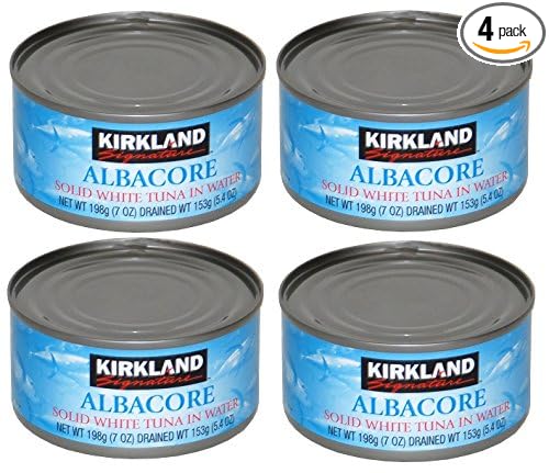 Kirkland Albacore Solid White Tuna in Water - Pack of 4 Cans (Each can 190g / 7oz)
