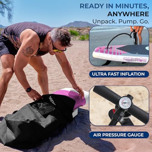 SereneLife 10’6” Inflatable Paddle Board with SUP Accessories, Wide 32” Stand Up Paddle Board, Non-Slip Deck Pad, Adjustab...
