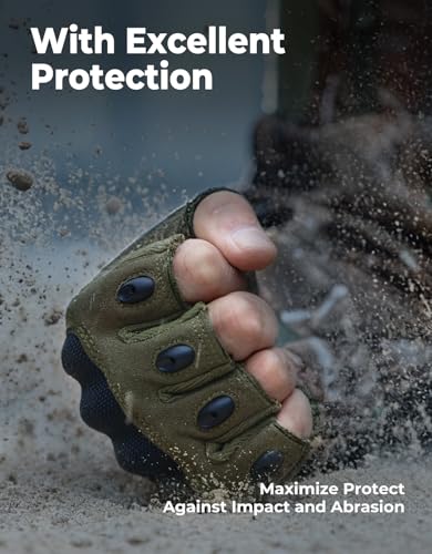 KEMIMOTO Fingerless Tactical Gloves for Men, Motorcycle Gloves for Outdoor Work Sports, Fingerless Cycling Gloves for Hunt...