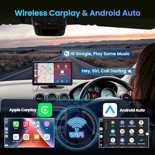 BIGASUO Wireless Carplay Screen for Car 4K Dash Cam, Apple CarPlay & Android Auto,9" HD Touchscreen with 1080P Backup Came...