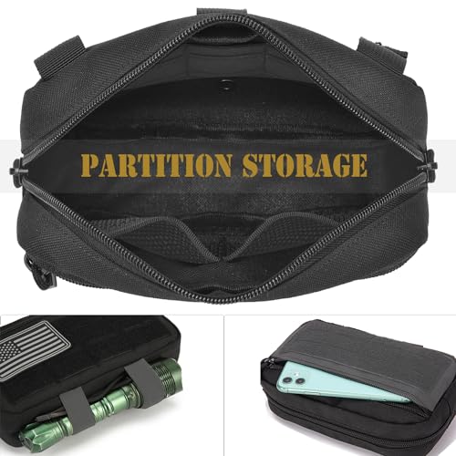 2 Pack Tactical Molle Admin Pouch with US Flag Patch and Keychain - Utility Laser Cut Tactical EDC Tool Pouch Bag Horizont...