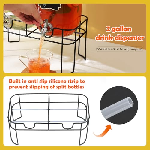2 Pack 1 Gallon Glass Drink Dispenser with Bamboo Lid, Beverage Dispenser with Stand, Drink Machine for Lemonade, Iced Dri...