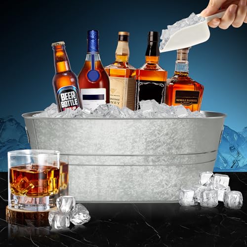 12 Pcs Galvanized Tub Ice Buckets 3 Gallon Metal Champagne Drink Bucket with Handles Large Beverage Tubs Wine Beer Storage...