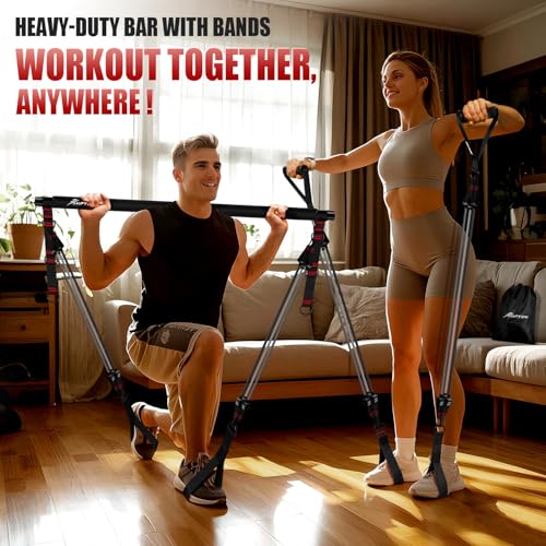 HPYGN Pilates Bar Kit with Resistance Bands, Heavy Duty Multifunctional Pilates Workout Equipment for Strength Training, H...