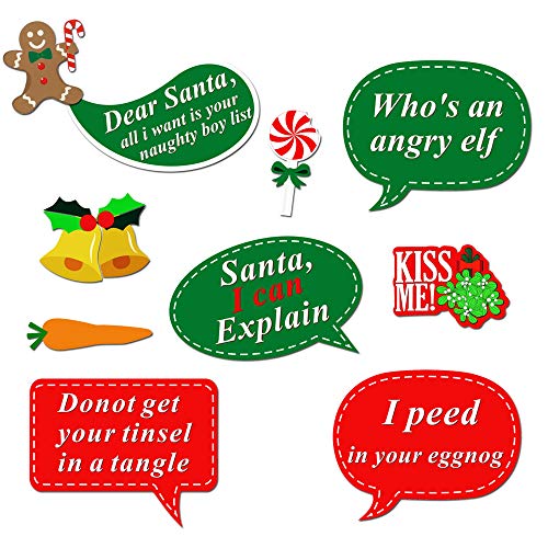 Christmas Photo Booth Props Kit(47Pcs), Konsait DIY Christmas Photo Booth with Stick Funny Xmas Selfie Props Accessories f...