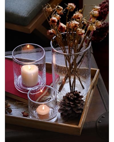 ARIAMOTION Hurricane Glass Candle Holders Set, Pillar Votive,Clear Seeded Bubbles Cylinder Vase,Modern Rustic Table Center...