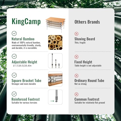 KingCamp Bamboo Folding Table with Storage Mesh Layer & Hammock Camping Chair Aluminum Alloy Adjustable Back Swinging Chair,