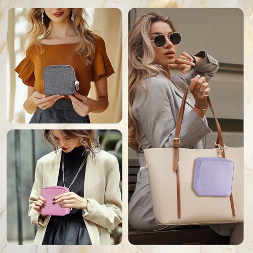 Playexen 5.7" Small Makeup Bag, Glitter Cosmetics Bag for Purse, Portable Small Travel Makeup Pouch with Ring Buckle (Purple)