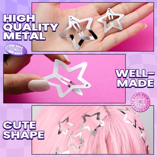 YGDZ Star Hair Clips and Barrettes Set - 20 pcs 1.22" Y2K Hair Accessories, 10 pcs 1.61" Silver Clips for Girls Women, Rav...
