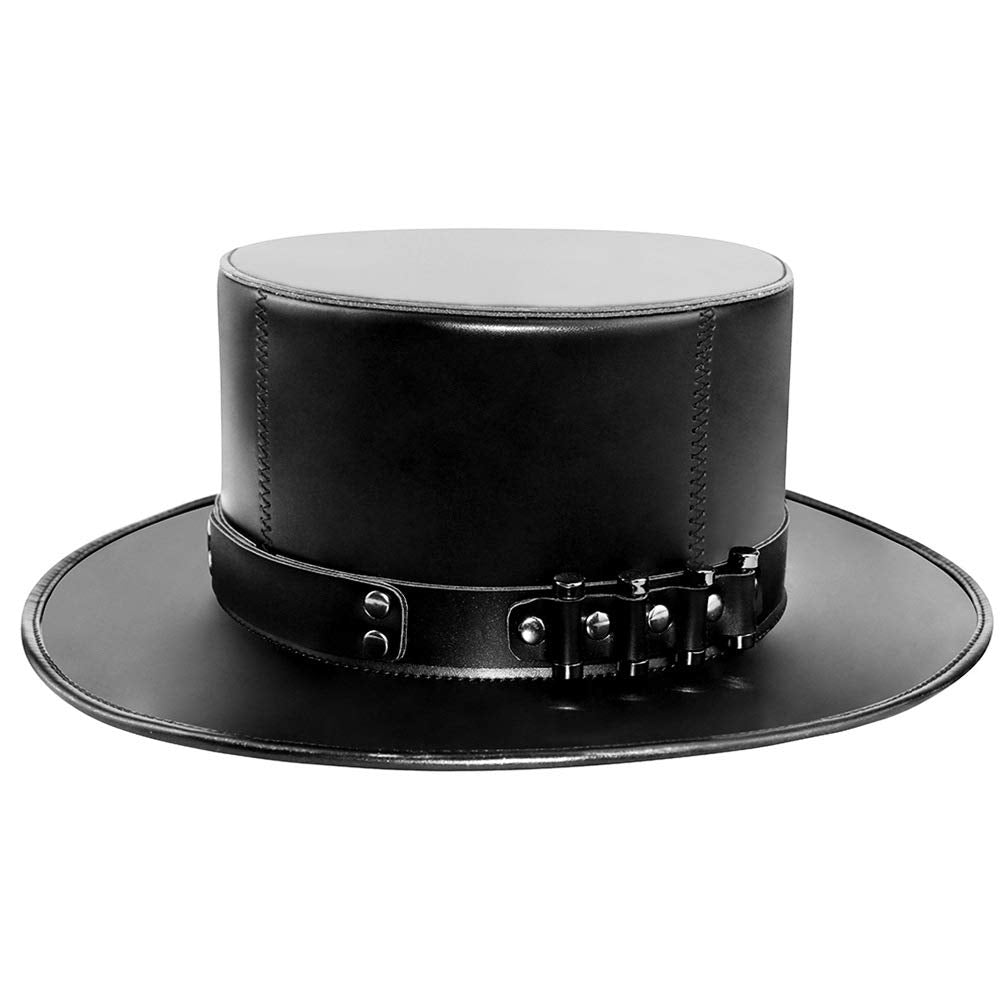 Azurtis Black Leather Plague Doctor Hat Vintage Flat Top Dress Up Hat Steampunk Halloween Top Hat