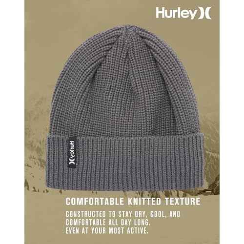 Hurley Men's Cuffed Beanie - Classic Midweight Loose Knitted Winter Hat for Men