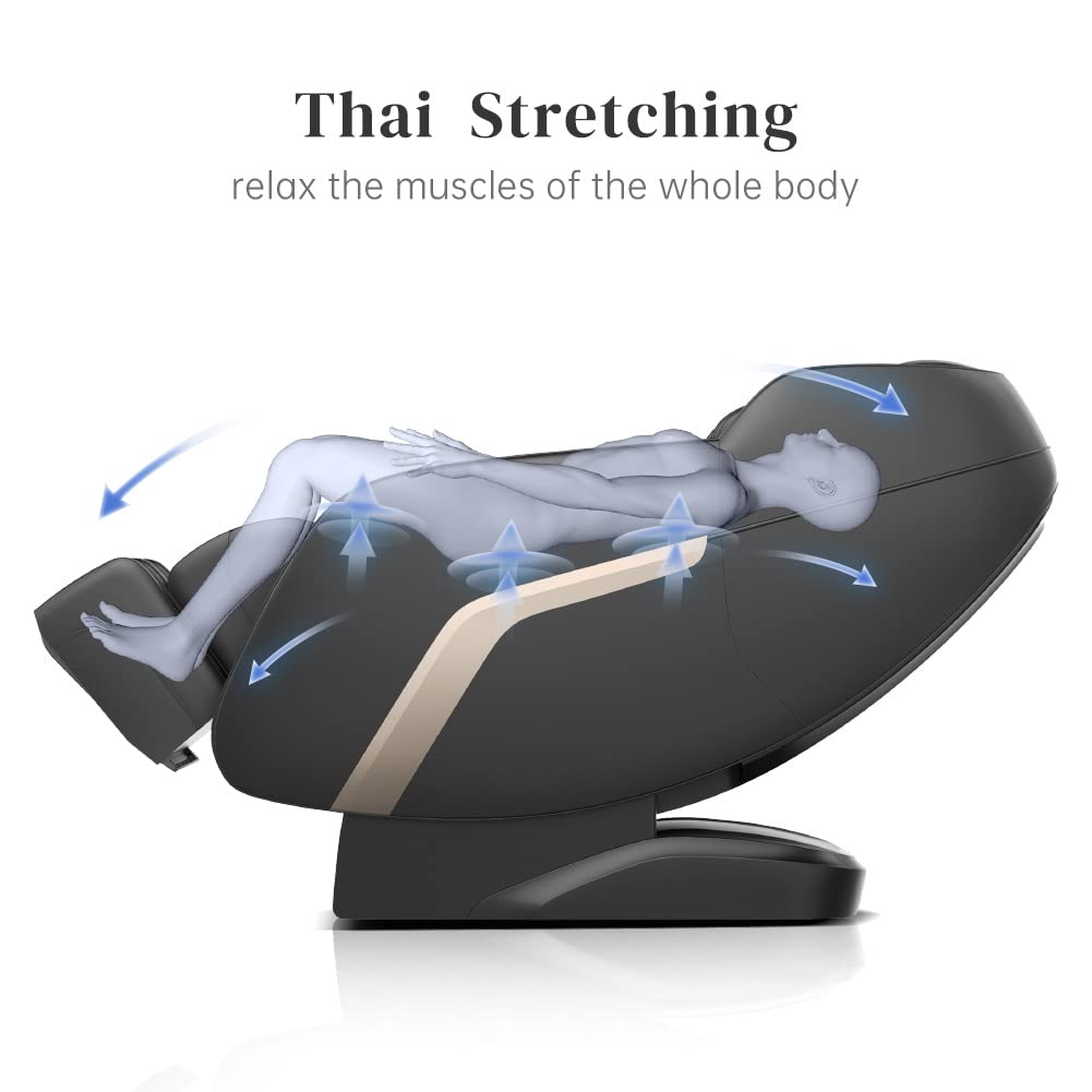 GDFStudio Zero Gravity Massage Chair SL Track Full Body Shiatsu Recliner with Bluetooth Speaker Foot Roller Heating Thai Stretch USB Charging Airbag System Home Relaxation Chair