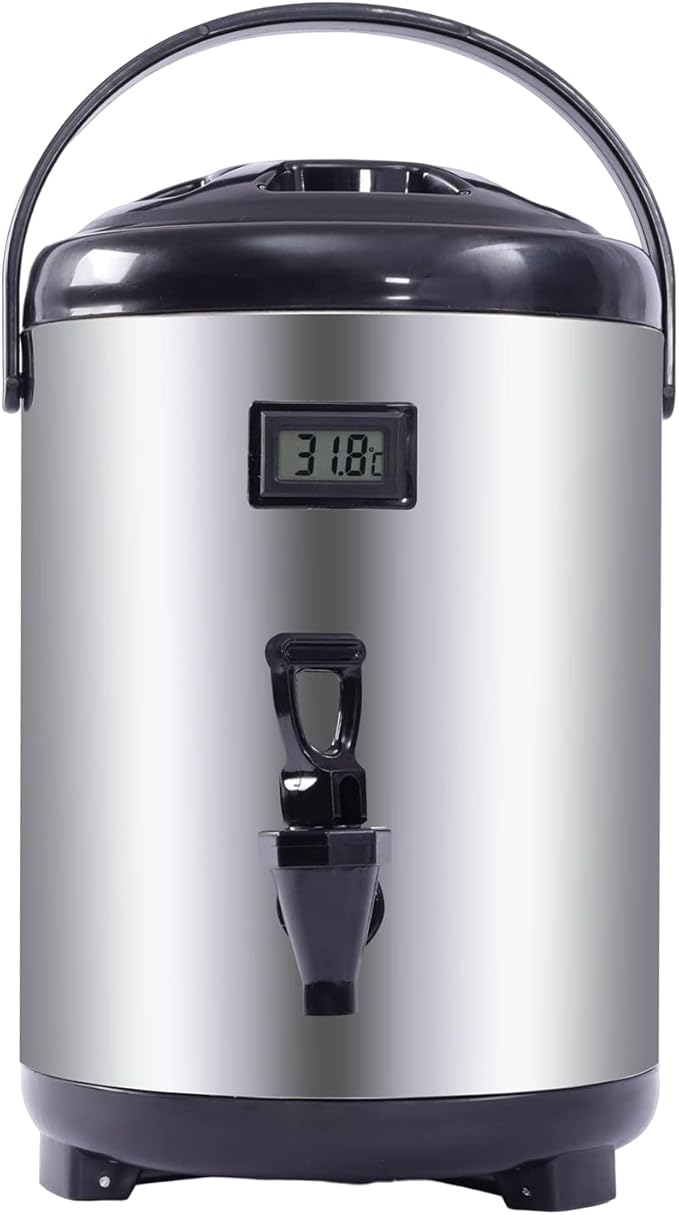 Stainless Steel Insulated Beverage Dispenser, 1.7Gal Thermal Carafe with Spigot for Hot Coffee & Cold Juice, 12-Hour Heat ...