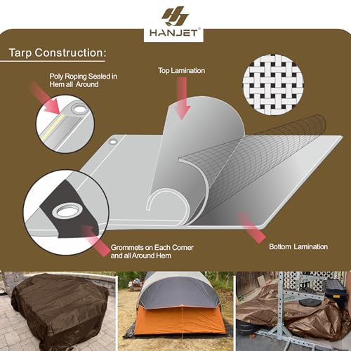 Hanjet Heavy Duty Tarp 9 Mil Outdoor Ultra-Light Multi-Purpose Waterproof Reinforced Durable Rip-Stop Tarps with Grommets...