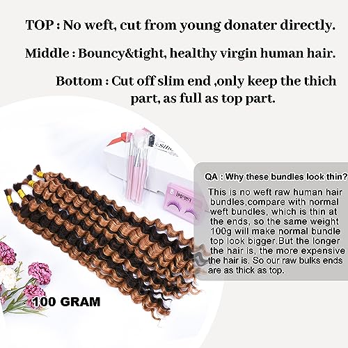 Highlight Deep Wave Bulk Hair Human Braiding Hair for Boho Braids Wet And Wavy Curly No Weft (18 Inch-100G, P2/30)