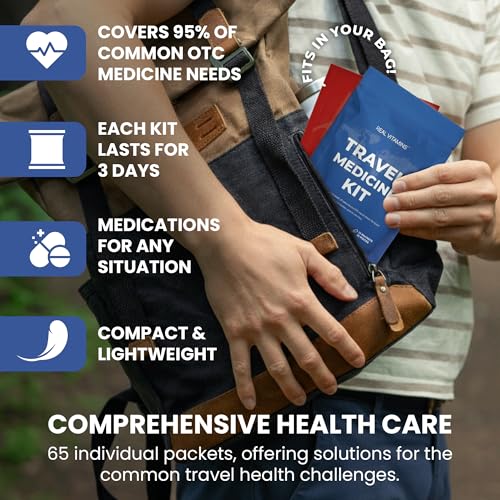 Premium Travel Medicine Kit - 37 Individually Wrapped Packets (74 Pieces) - TSA Approved OTC Meds for International Trave...