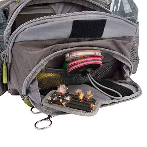Allen Company Eagle River Lumbar Fly Fishing Pack - Holds 6 Fly Boxes, Zip?Down Workstation, Waist Bottle Pockets, Durable Outdoor Waist Pack - Gray/Lime and Olive Green