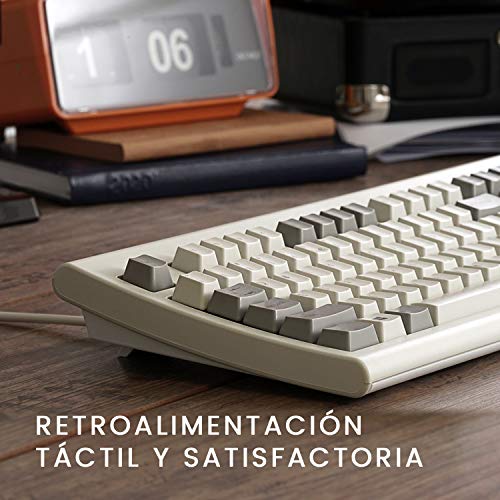 Perixx PERIBOARD-106M ES, Teclado USB Eficiente Full Size, Teclas Ergonómicas Curveadas, Estilo Retro Clásico, Color Gris ...