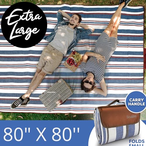 scuddles 80" x 80" Extra Large Outdoor Picnic Blanket – Waterproof, Foldable Travel Mat for Beach, Camping, Grass, Lawn, P...