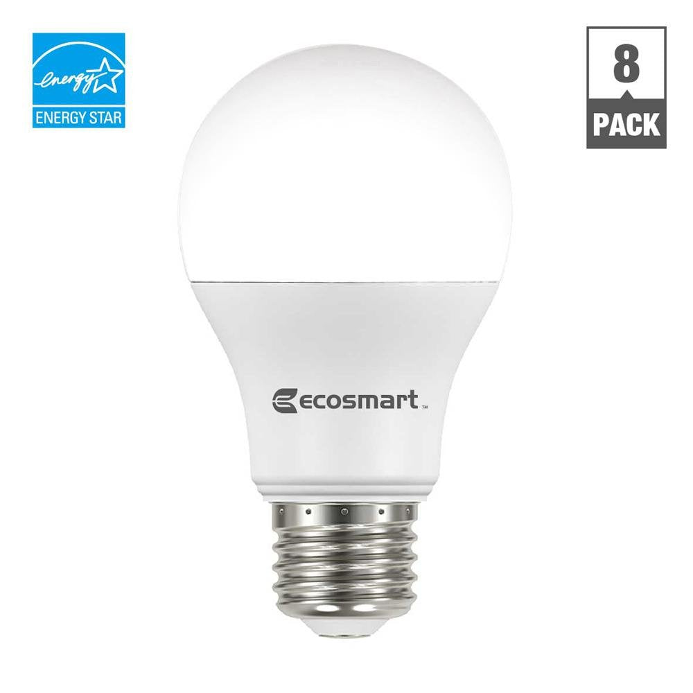 Ecosmart 8 Pack LED A19 Light bulb, 60w Equivalent (A19 Daylight)