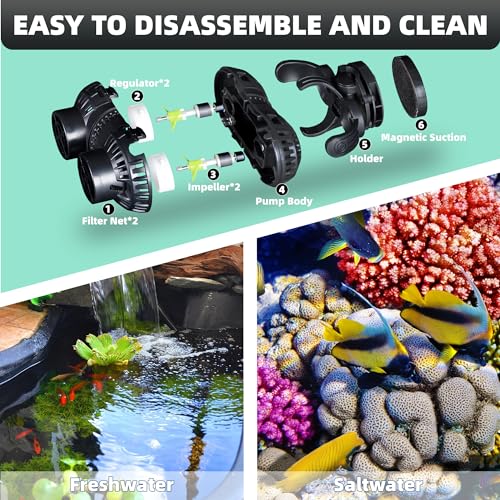 YCTECH Aquarium Wave Maker Pump: 8W 1600GPH 360°Adjustable Power Head Fish Tank Circulation Pump with Magnet Suction Base ...
