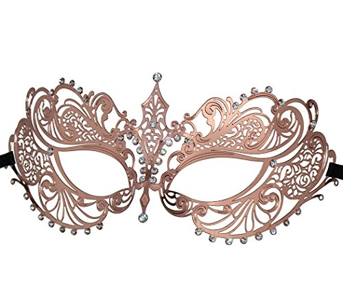 Thmyo Women's Laser Cut Metal Venetian Halloween Mardi Gras Party Mask(Rose gold)